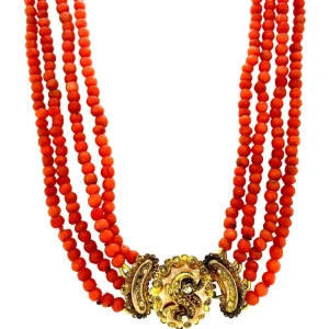 New Bloedkoraal collier met gouden sluiting 14 krt Kettingen Met Edelsteen