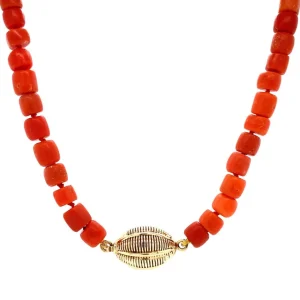 Fashion Bloedkoraal collier met gouden sluiting 14 krt Kettingen Met Edelsteen