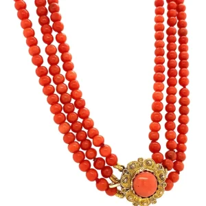 Outlet Bloedkoraal collier met gouden sluiting 14 krt Kettingen Met Edelsteen
