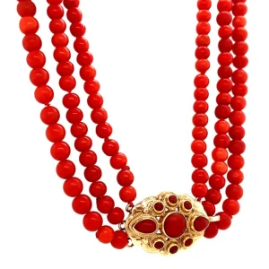 Fashion Bloedkoraal collier met gouden sluiting 14 krt Kettingen Met Edelsteen