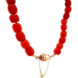 Hot Bloedkoraal collier met gouden sluiting 47 cm 14 krt Kettingen Met Edelsteen