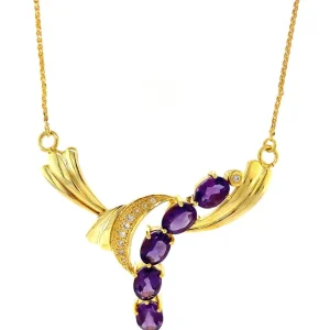 Hot Collier met diamant en amethist hanger 12 krt Kettingen Met Edelsteen