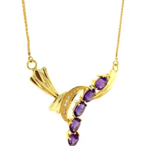 Hot Collier met diamant en amethist hanger 12 krt Kettingen Met Edelsteen