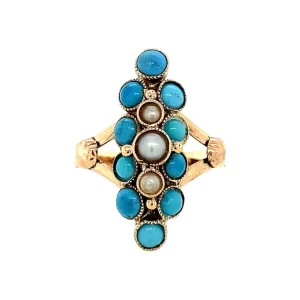 Clearance Fantasie ring met turkoois en parel 12 krt Ringen Met Edelsteen