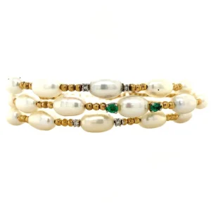 Best Gouden armband met parel, smaragd en diamant 18 krt Armbanden Met Edelsteen