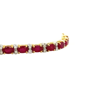 Online Gouden armband met robijn en diamant 18 cm 14 krt Armbanden Met Edelsteen