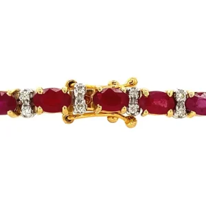 Online Gouden armband met robijn en diamant 18 cm 14 krt Armbanden Met Edelsteen