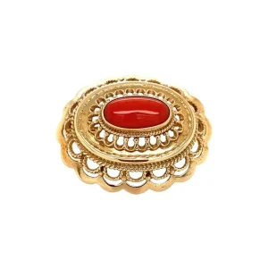 Hot Gouden broche met bloedkoraal 14 krt Broches