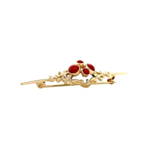 Fashion Gouden broche met bloedkoraal 14 krt Broches