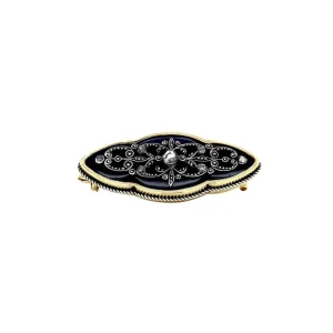 Outlet Gouden broche met kobalt glas en roosdiamant 14 krt Broches