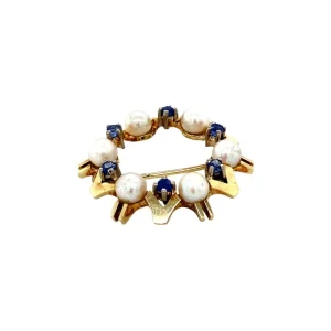 Clearance Gouden broche met saffier en parel 14 krt Broches