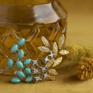 Discount Gouden broche met turkoois en diamant 18 krt Broches