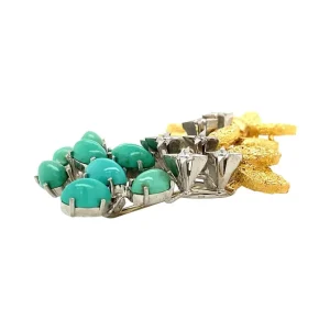Discount Gouden broche met turkoois en diamant 18 krt Broches