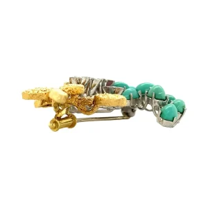 Discount Gouden broche met turkoois en diamant 18 krt Broches