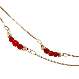 Hot Gouden collier met bloedkoraal 14 krt Kettingen Met Edelsteen | Gouden Kettingen