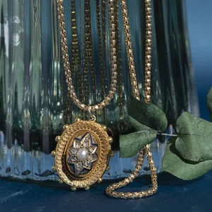 Fashion Gouden collier met parel en diamant hanger 9/18 krt Gouden Hanger Met Edelsteen | Lengtecolliers