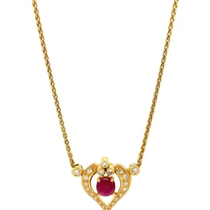 Hot Gouden collier met robijn en diamant hanger 18 krt Kettingen Met Edelsteen