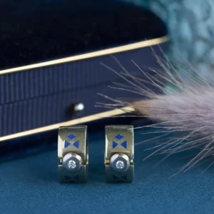 Outlet Gouden creolen met diamant en emaille 14 krt Oorbellen Met Edelsteen | Oorringen
