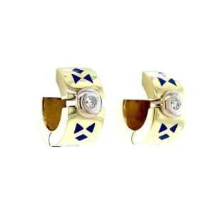 Outlet Gouden creolen met diamant en emaille 14 krt Oorbellen Met Edelsteen | Oorringen