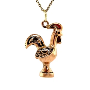 New Gouden haan hanger met emaille 18 krt Gouden Hangers