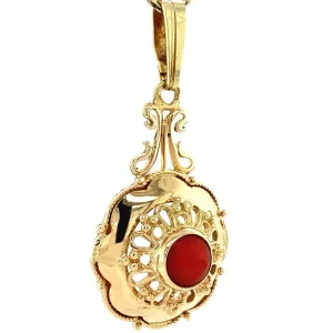 New Gouden hanger met bloedkoraal 14 krt Gouden Hanger Met Edelsteen