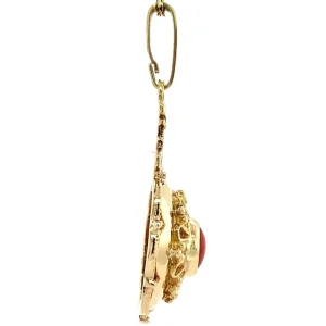 New Gouden hanger met bloedkoraal 14 krt Gouden Hanger Met Edelsteen