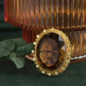 New Gouden hanger met bruin glas 14 krt Broches
