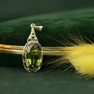 Hot Gouden hanger met groene spinel 14 krt Gouden Hanger Met Edelsteen