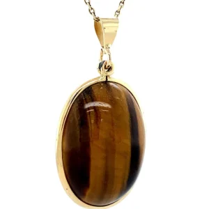 Fashion Gouden hanger tijgeroog 14 krt Gouden Hanger Met Edelsteen