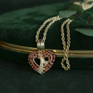 Online Gouden hart hanger met granaat en diamant 14 krt Gouden Hanger Met Edelsteen