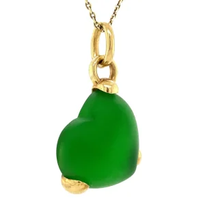 Outlet Gouden hart hanger met groen zeeglas 14 krt Gouden Hanger Met Edelsteen