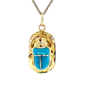 Outlet Gouden kever hanger met blauwe kleursteen 18 krt Gouden Hanger Met Edelsteen