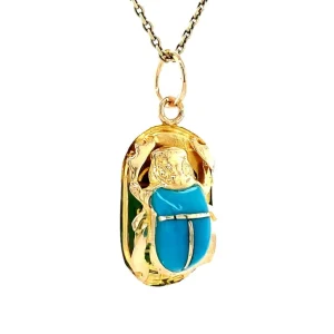 Outlet Gouden kever hanger met blauwe kleursteen 18 krt Gouden Hanger Met Edelsteen