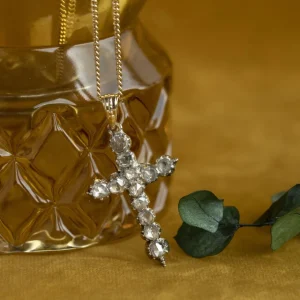 Fashion Gouden kruis hanger met roosdiamant 14 krt/925 Gouden Hanger Met Edelsteen