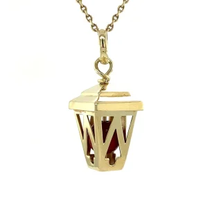 Fashion Gouden lantaarn hanger met bloedkoraal 14 krt Gouden Hanger Met Edelsteen