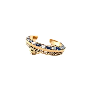 Hot Gouden maan broche met saffier en roosdiamant 14 krt Broches
