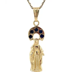 Sale Gouden Maria hanger met saffier 14 krt Gouden Hanger Met Edelsteen
