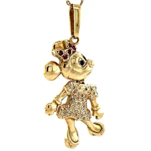 Best Gouden Minnie Mouse hanger met robijn, saffier en diamant 14 krt Gouden Hanger Met Edelsteen
