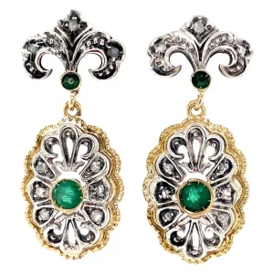Discount Gouden oorclips met roosdiamant en smaragd 18 krt/835 Oorbellen Met Edelsteen