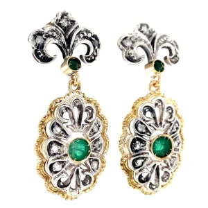 Discount Gouden oorclips met roosdiamant en smaragd 18 krt/835 Oorbellen Met Edelsteen