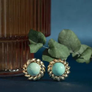 Discount Gouden oorclips met turkoois 14 krt Oorbellen Met Edelsteen | Oorstekers