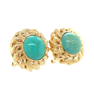 Discount Gouden oorclips met turkoois 14 krt Oorbellen Met Edelsteen | Oorstekers