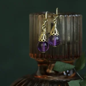 Hot Gouden oorhangers met amethist 14 krt Oorbellen Met Edelsteen