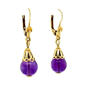 Hot Gouden oorhangers met amethist 14 krt Oorbellen Met Edelsteen