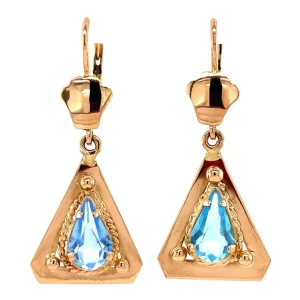 Sale Gouden oorhangers met blauwe kleursteen 18 krt Oorbellen Met Edelsteen