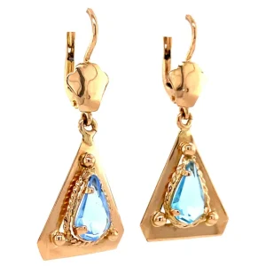 Sale Gouden oorhangers met blauwe kleursteen 18 krt Oorbellen Met Edelsteen