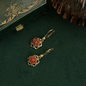 Clearance Gouden oorhangers met bloedkoraal 14 krt Oorbellen Met Edelsteen