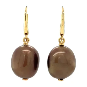 Discount Gouden oorhangers met bruin glas 14 krt Oorbellen Met Edelsteen