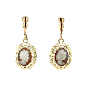 Discount Gouden oorhangers met camee 14 krt Oorbellen Met Edelsteen