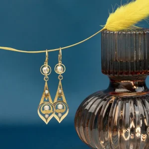 Hot Gouden oorhangers met parel en diamant 18 krt Oorbellen Met Edelsteen